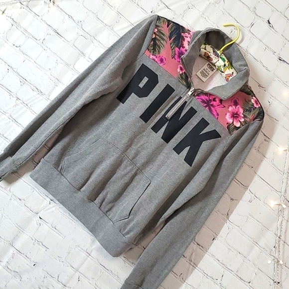 2016 NWOT Victoria's Secret PINK Quarter Zip Tropical Floral Sweatshirt Size XS - Picture 9 of 17
